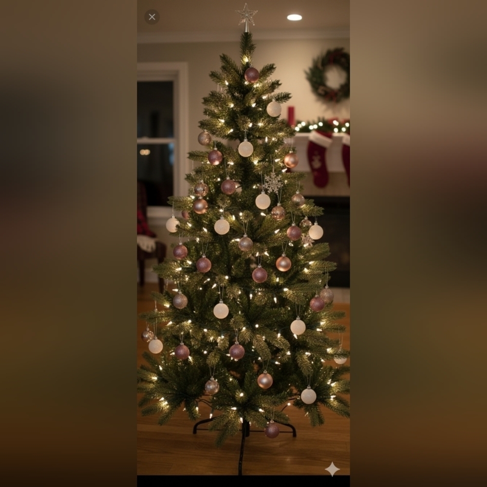 30mm Christmas Ornaments Pink, White And Silver (Vase Sold Separately)(New)